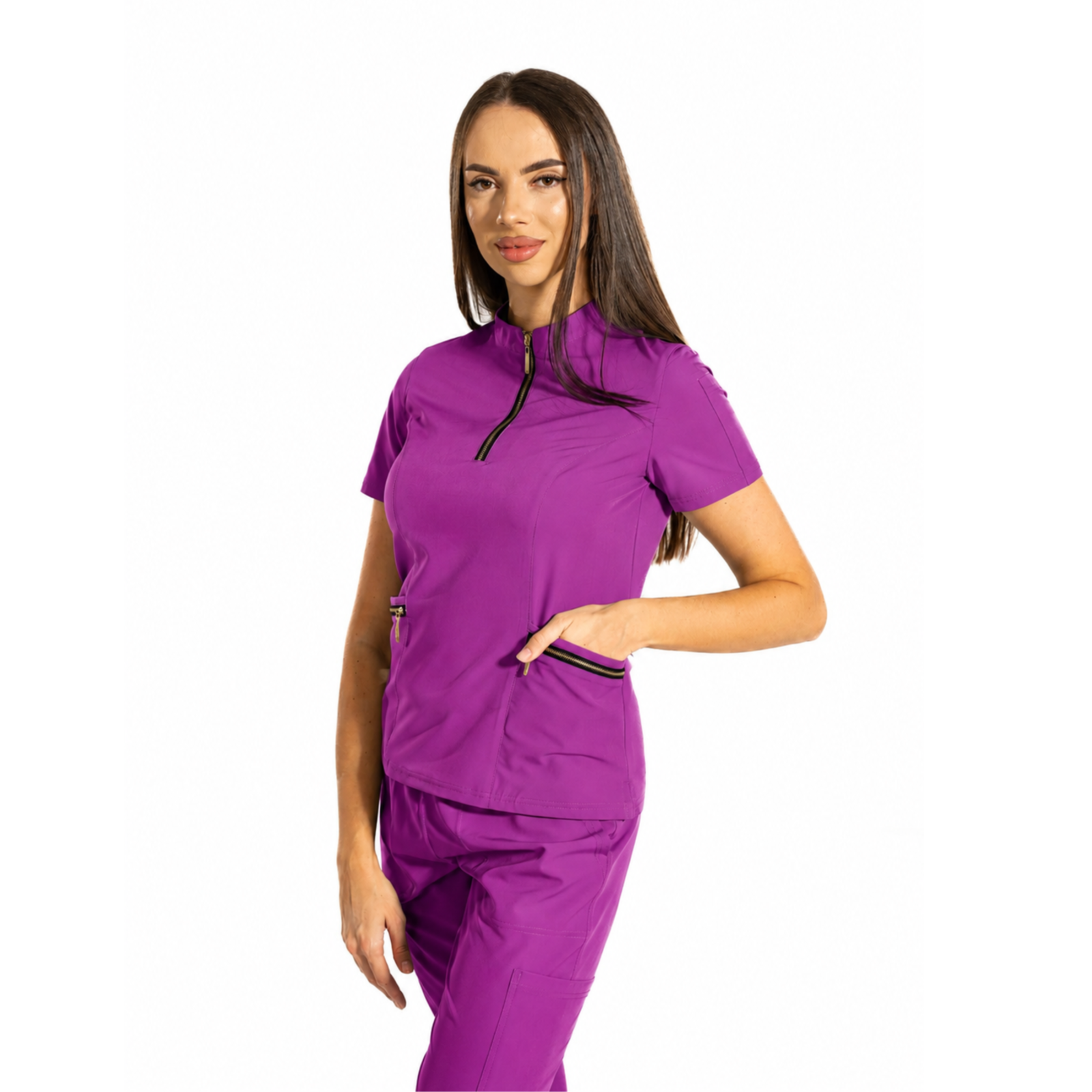 Elite Zip women’s medical blouse with mandarin collar