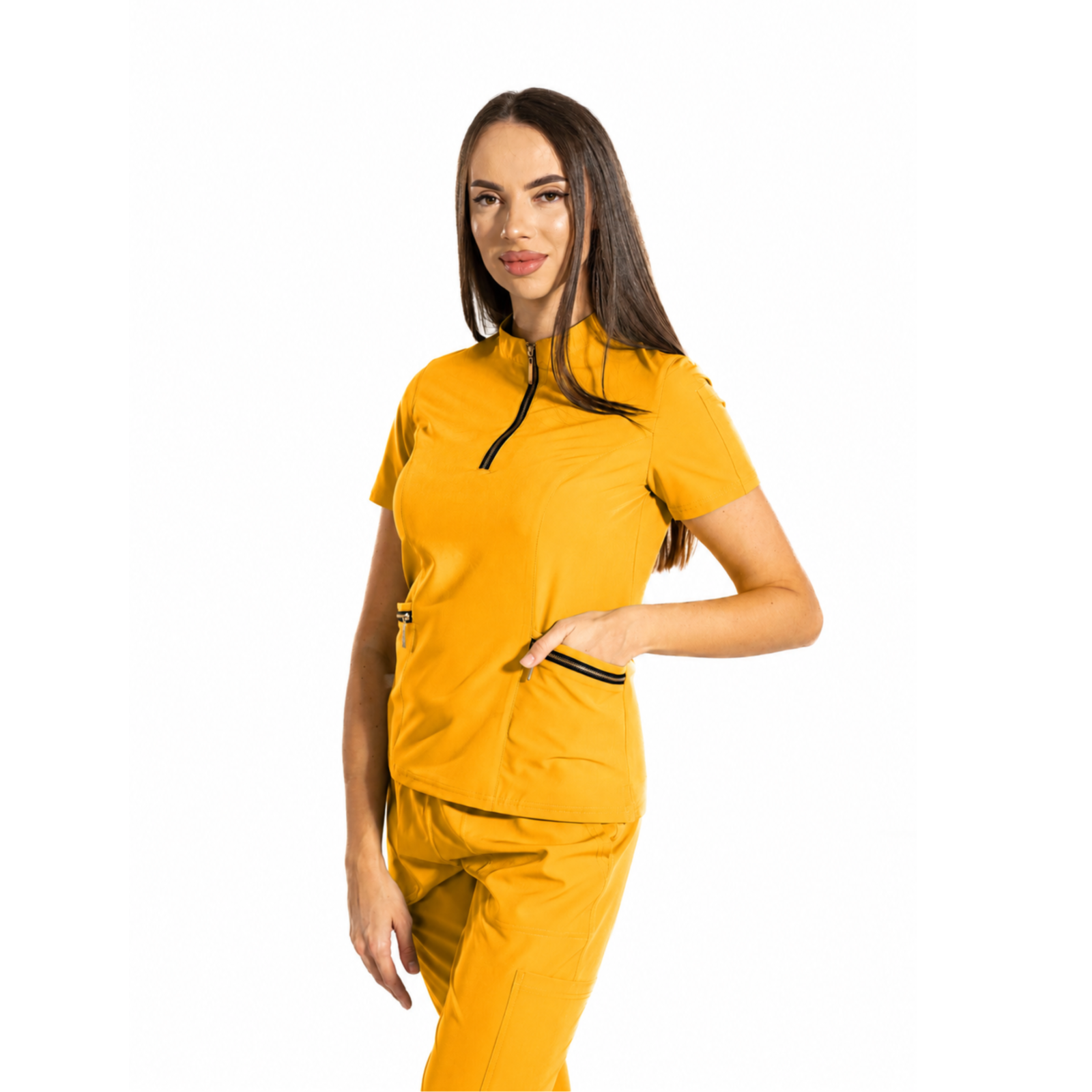 Elite Zip women’s medical blouse with mandarin collar