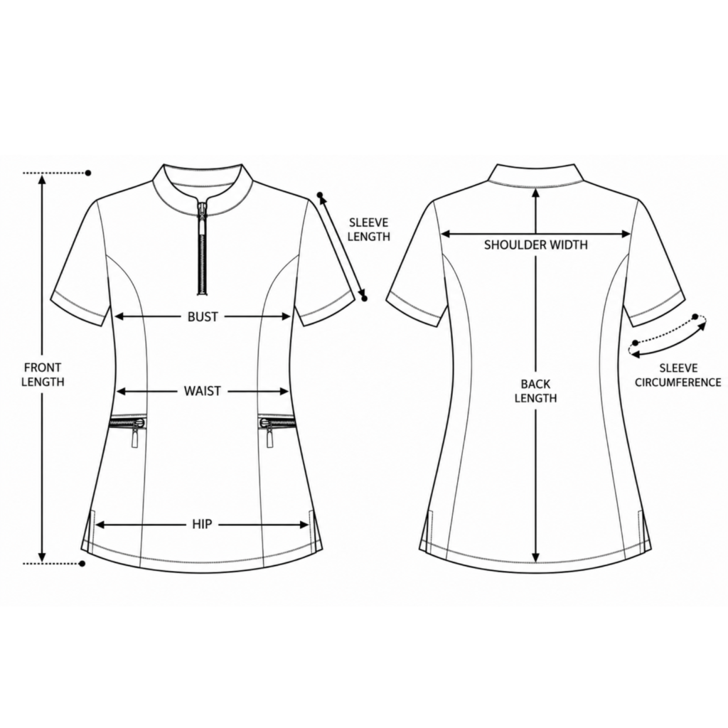 Elite Zip women’s medical blouse with mandarin collar