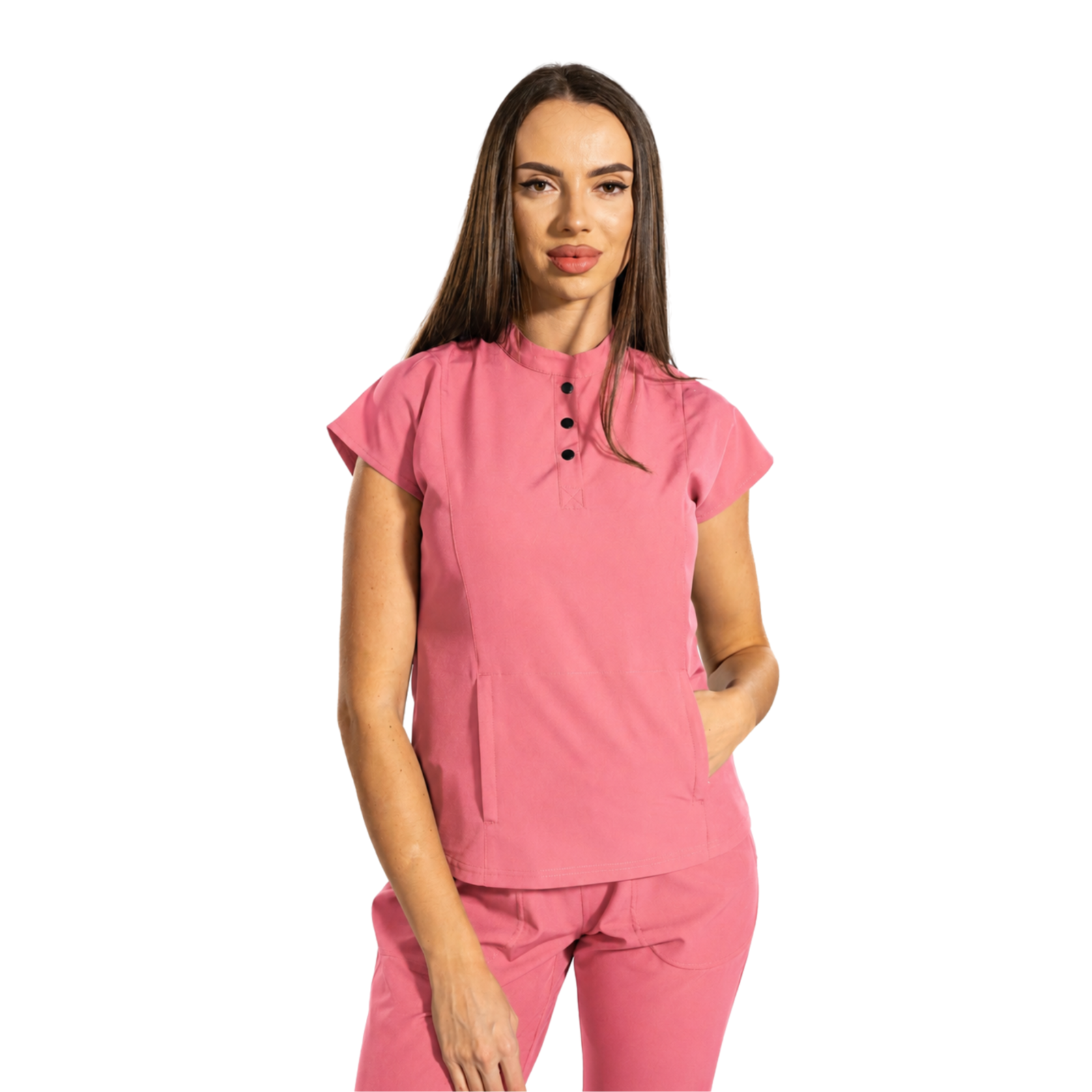 Urban Tech women’s medical blouse with mandarin collar and kangaroo pocket