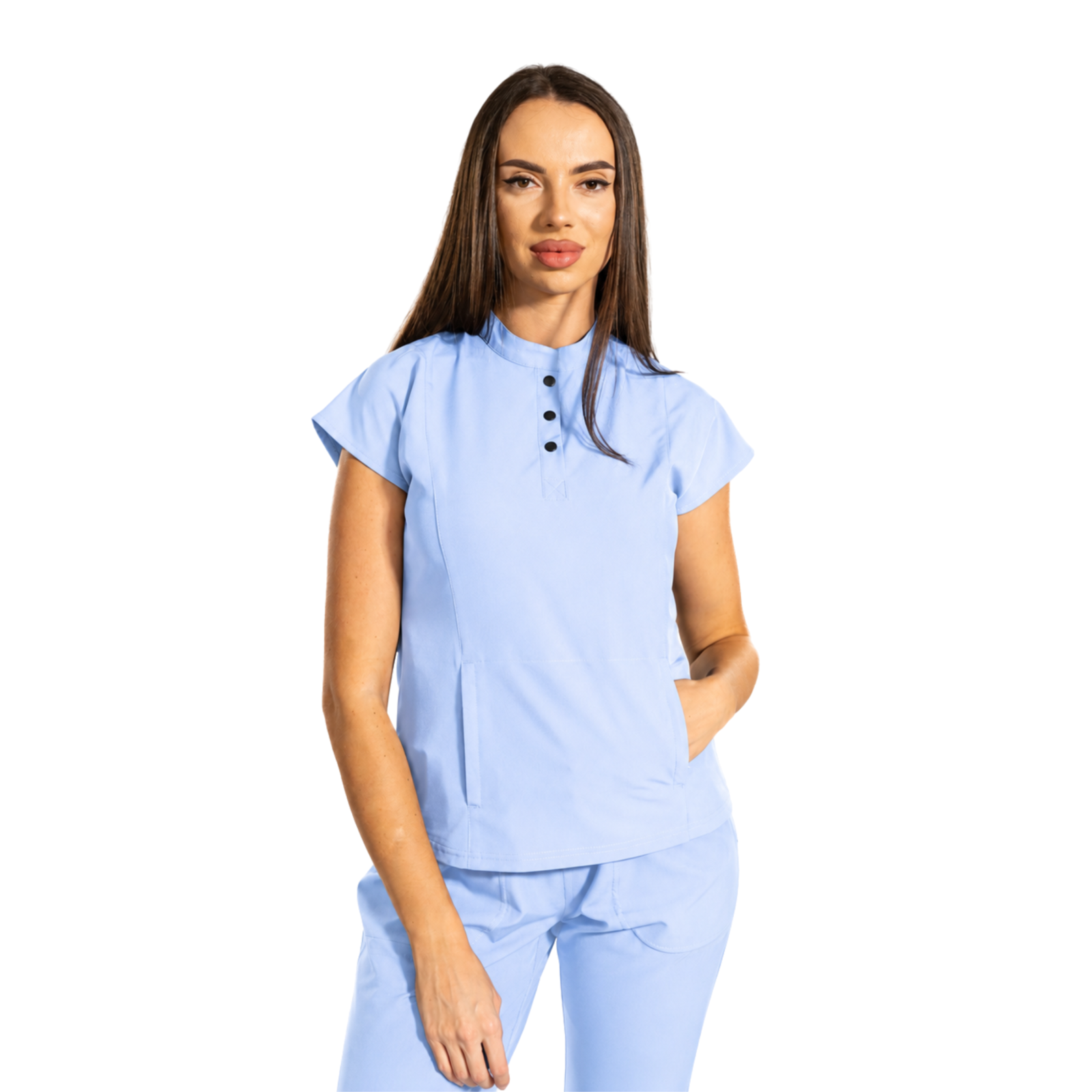 Urban Tech women’s medical blouse with mandarin collar and kangaroo pocket