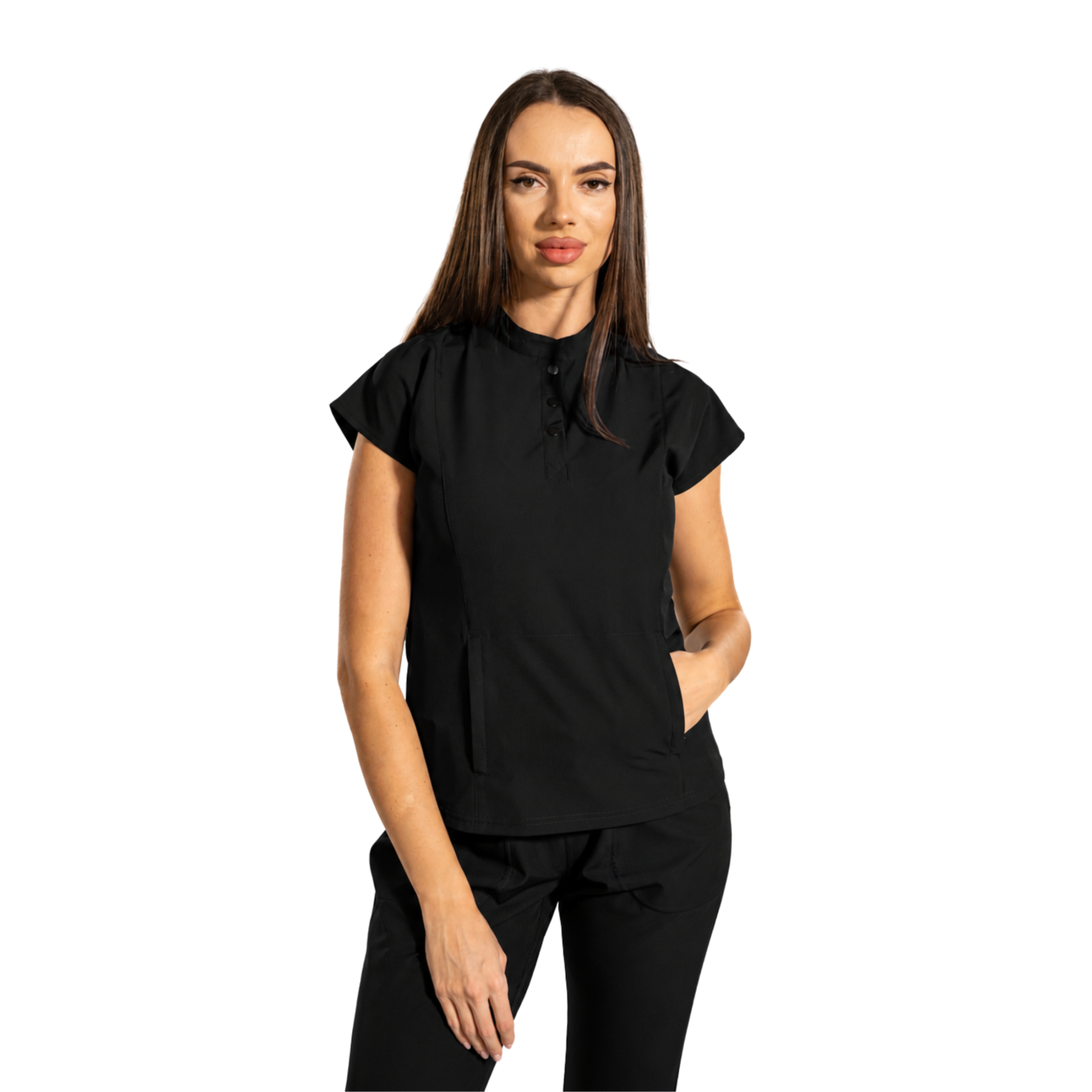 Urban Tech women’s medical blouse with mandarin collar and kangaroo pocket