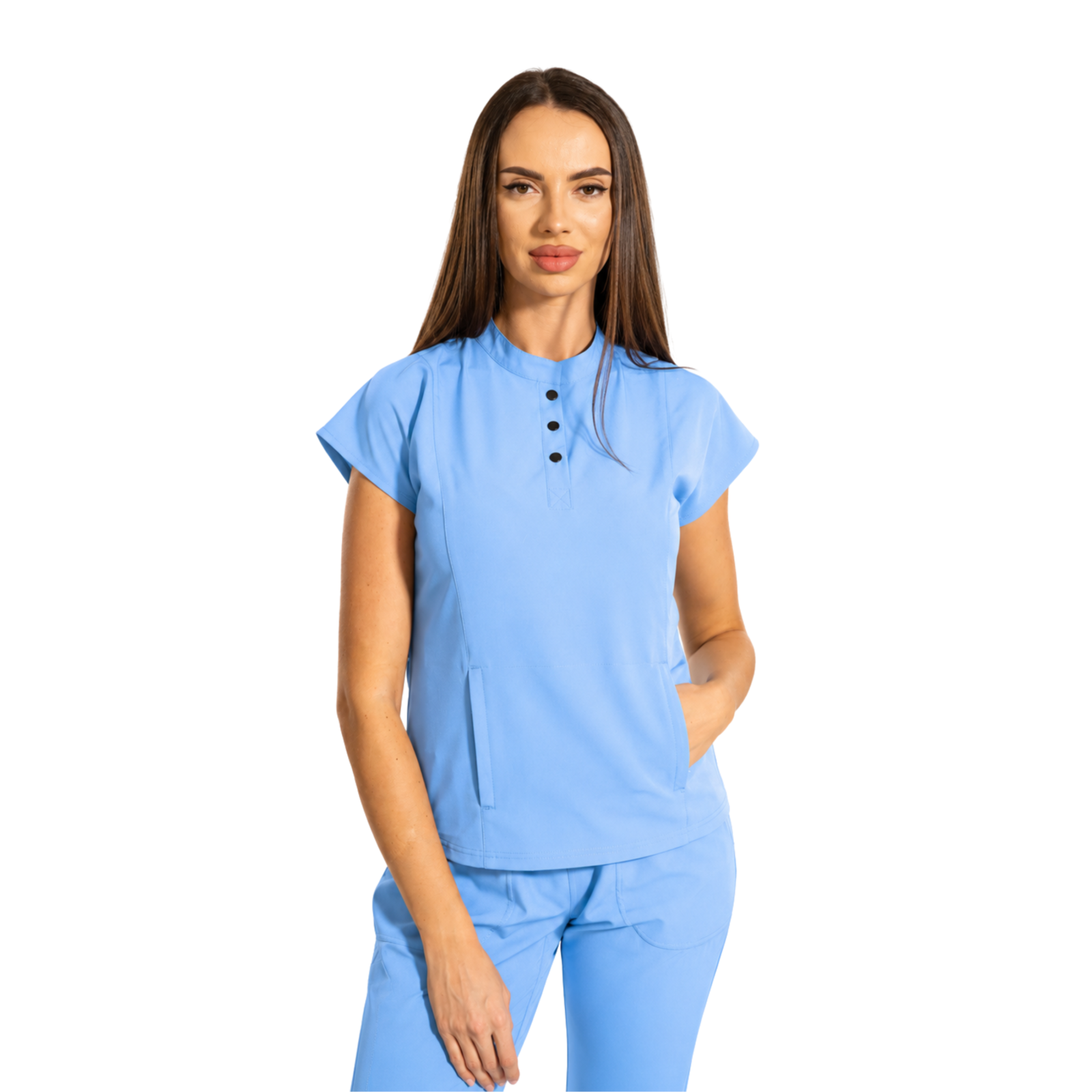 Urban Tech women’s medical blouse with mandarin collar and kangaroo pocket