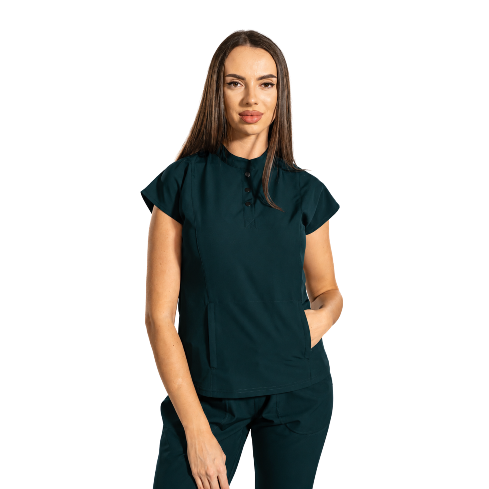 Urban Tech women’s medical blouse with mandarin collar and kangaroo pocket