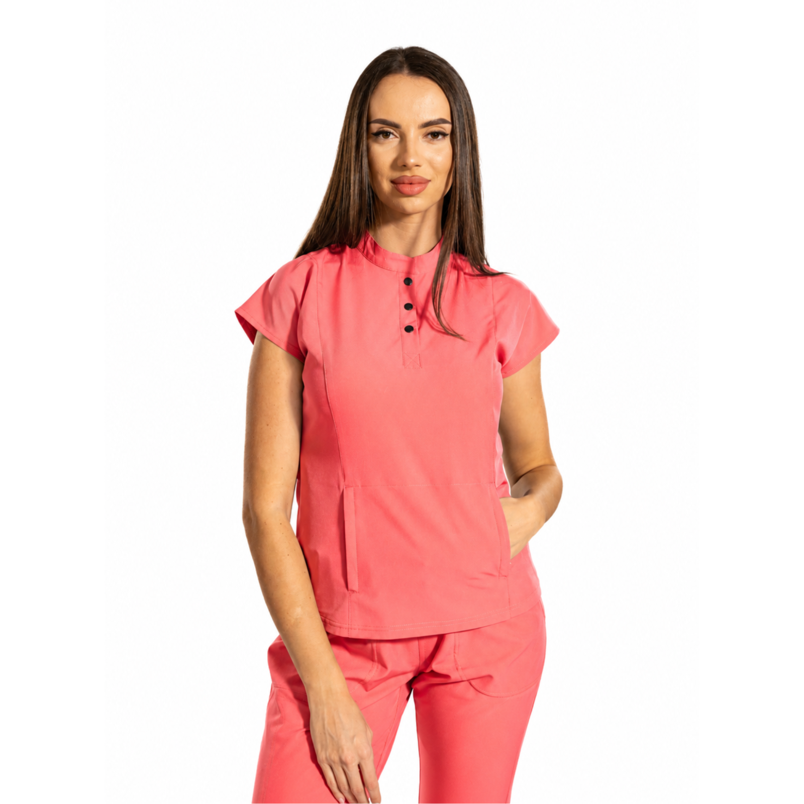 Urban Tech women’s medical blouse with mandarin collar and kangaroo pocket