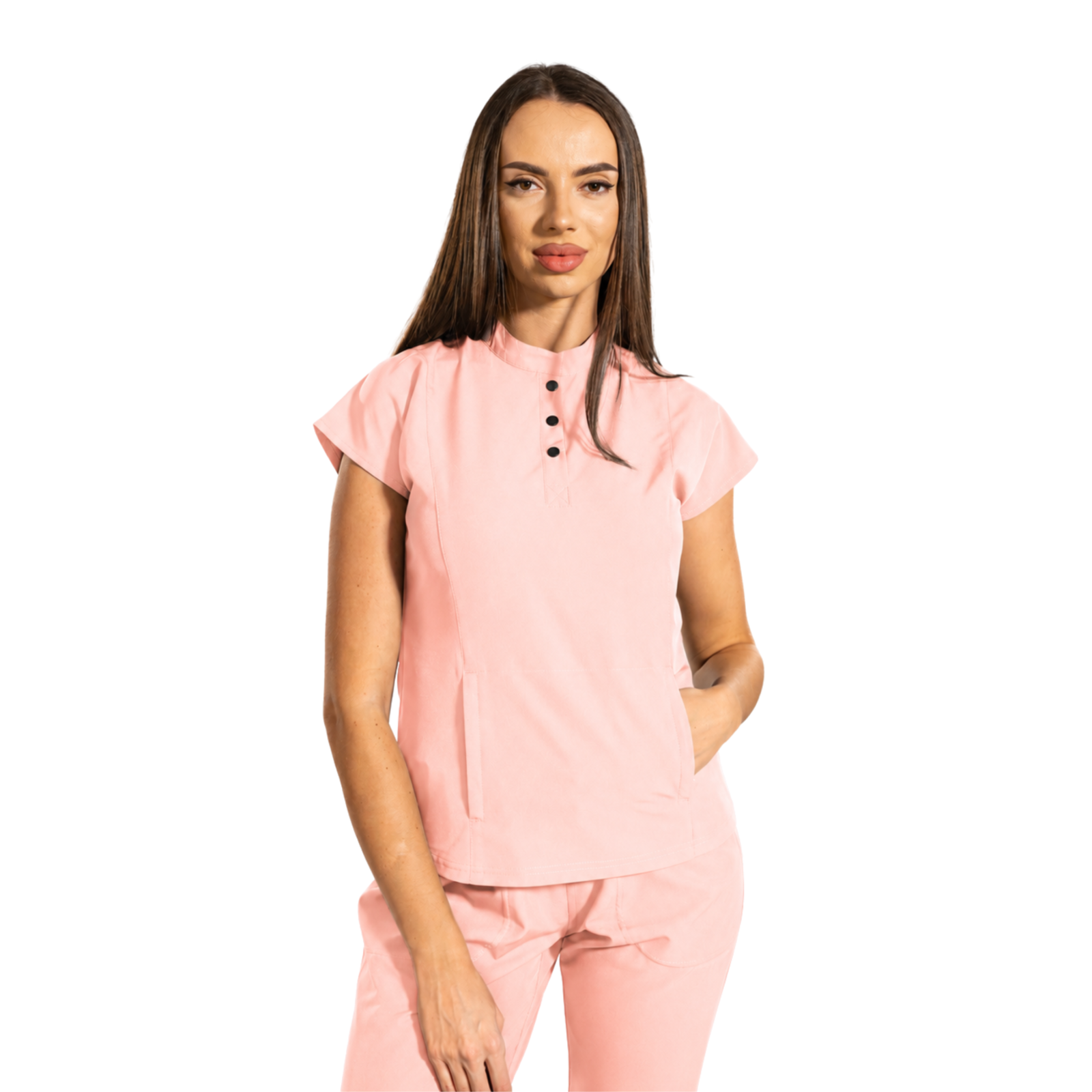 Urban Tech women’s medical blouse with mandarin collar and kangaroo pocket