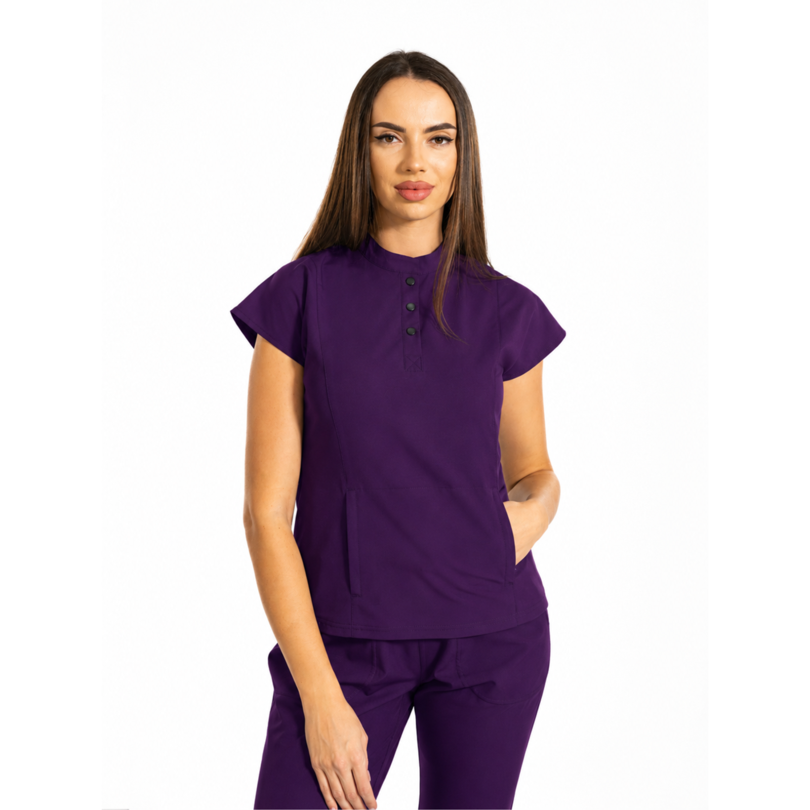 Urban Tech women’s medical blouse with mandarin collar and kangaroo pocket