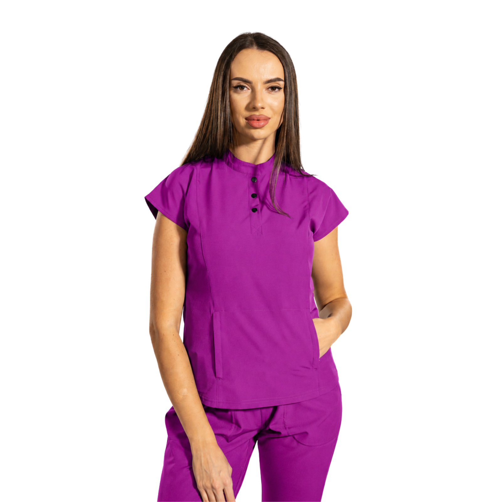 Urban Tech women’s medical blouse with mandarin collar and kangaroo pocket