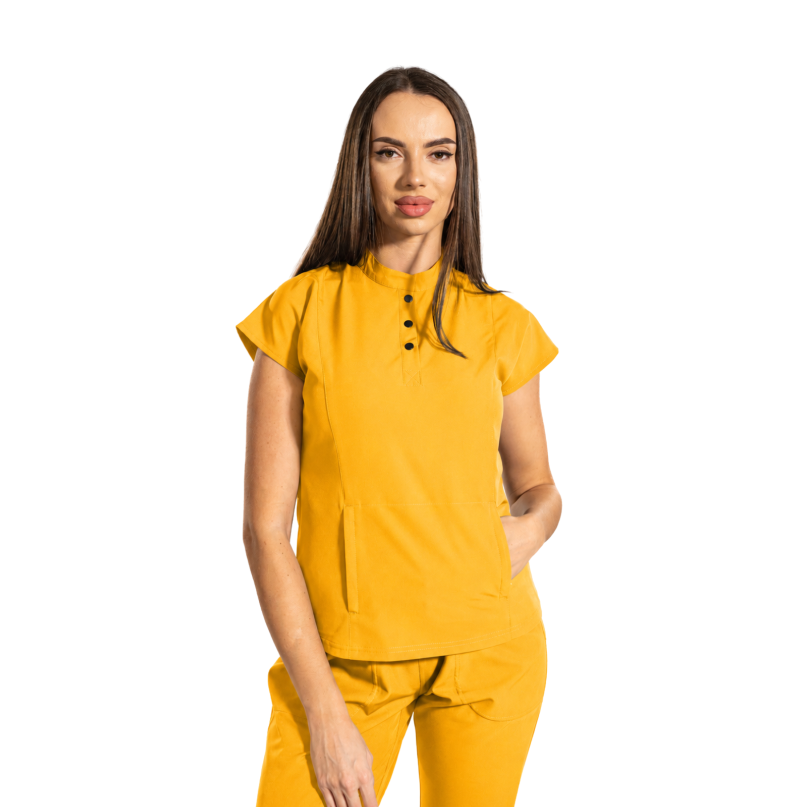 Urban Tech women’s medical blouse with mandarin collar and kangaroo pocket